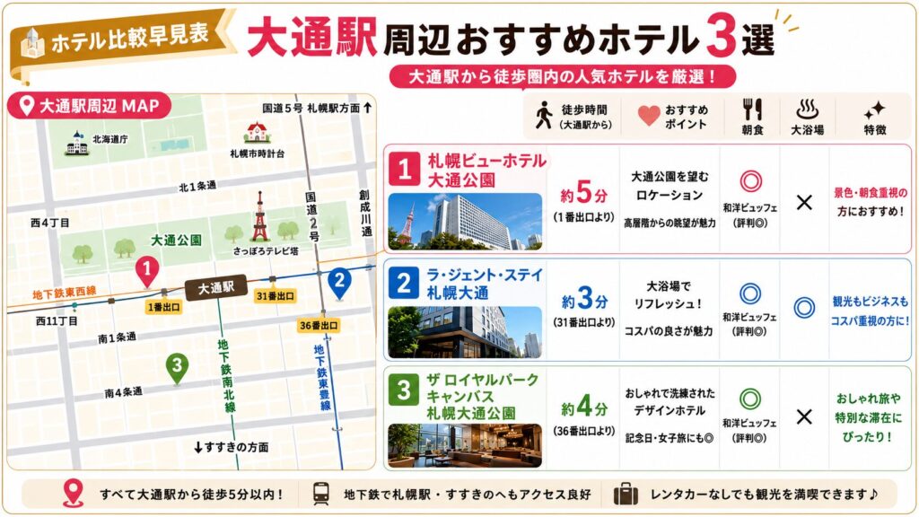 大通り周辺おすすめホテル3選地図　札幌ビューホテル　